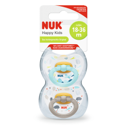 NUK Classic Happy Kids Latex-Schnuller, Latex-Babysauger mit kiefergerechter Form, 1 Packung = 2 Stück, Größe: 3 (18-36 Monate), farbig sortiert 10173082