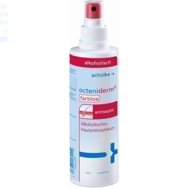 Schülke octeniderm® Hautantiseptikum, farblos 250 ml - Flasche mit Überkopfsprühpumpe - Bild-Darstellung des Produktes 1
