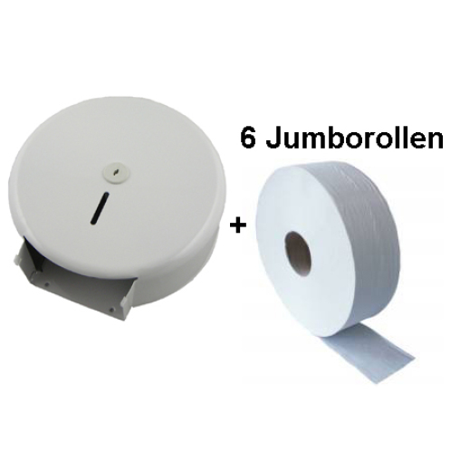 Jumborollenspender + 6 Rollen Papier