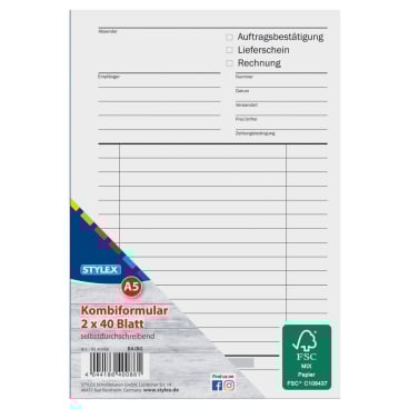 STYLEX® Multifunktionsformular,DIN A5 1 Block = 2 x 40 Blatt - Bild-Darstellung des Produktes 1