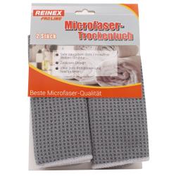Reinex Chemie GmbH REINEX Mikrofaser-Trockentuch 40 x 30 cm, Ideal zum Abtrocknen und Nachpolieren, 1 Packung = 2 Stück, Farbe: grau 1285