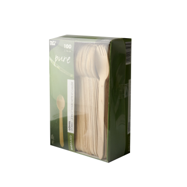 Papstar Pure Holz Göffel, 16 cm 1 Packung = 100 Stück - Bild-Darstellung des Produktes 1