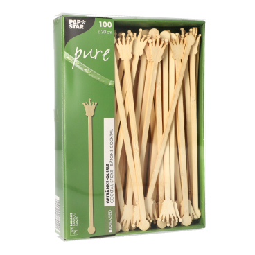Papstar Pure Bambus Getränke-Quirle, Crown, 20 cm 1 Karton = 10 Packungen à 100 Stück - Bild-Darstellung des Produktes 1