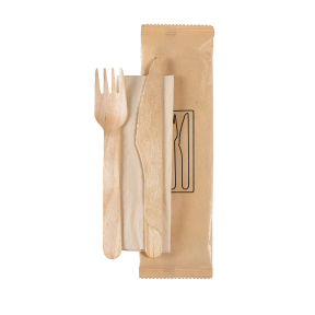 DUNI Take away, Holzbesteck Set, mit Serviette, BioPak, 3-teilig