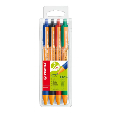 STABILO® Kugelschreiber pointball, 4 Stück farbig 1 Etui = 4 Stück, farbig sortiert - Bild-Darstellung des Produktes 1