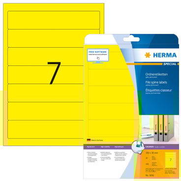 HERMA Ordneretiketten, gelb, 192 x 38 mm 1 Packung = 140 Stück - Bild-Darstellung des Produktes 1