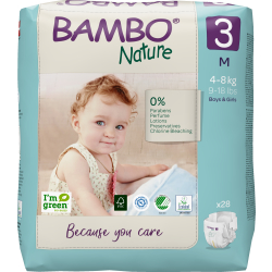 Abena Re-Seller GmbH Bambo® Windeln Nature, Atmungsaktive Windel die sich jedem Bewegungsdrang anpasst, Größe 3, 4 - 8 kg, 1 Packung = 28 Windeln 1000019253