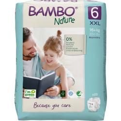 Abena Re-Seller GmbH Bambo® Windeln Nature, Atmungsaktive Windel die sich jedem Bewegungsdrang anpasst, Größe 6, 16+ kg, 1 Packung = 20 Windeln 1000019256
