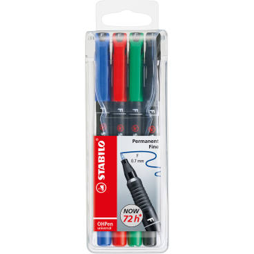 STABILO® Permanent Folienstift, 0,7 mm, farbig sortiert 1 Etui = 4 Stück, farbig sortiert - Bild-Darstellung des Produktes 1