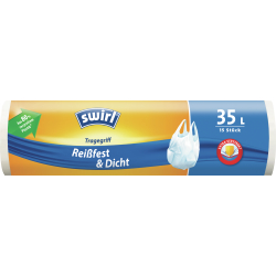 Melitta Europa GmbH & Co. KG Swirl® Müllbeutel mit Tragegriff Reißfest & Dicht, Besonders reißfeste und tropfsichere Müllsäcke, 1 Rolle = 15 Stück, Volumen: 35 Liter 4008871215659