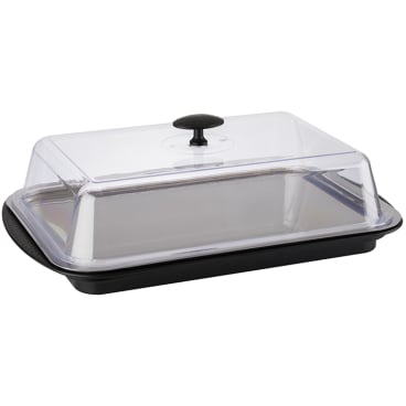 APS Servierplatte Edelstahl Set mit Haube, 6-teilig – Rechteckig (B x L x H): 43 x 29 x 14 cm