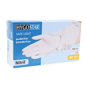 HYGOSTAR® Safe Light Nitrilhandschuhe, puderfrei, weiß 1 Karton = 10 Packungen à 100 Stück, Größe S - Bild-Darstellung des Produktes 1
