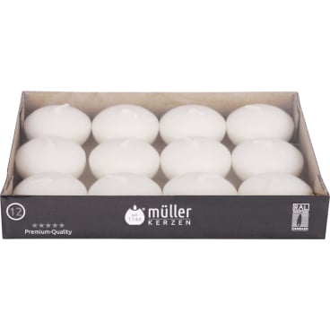 Müller Kerzen Schwimmkerzen, natural – 1 Packung = 12 Stück, (Ø x H): 45 x 30 mm