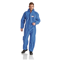 DS-SafetyWear Arbeitsschutzprodukte GmbH ProSafe® 1 FR Schutzanzug, Kapuze, flammhemmend, blau, Einweg-Overall mit Reißverschlussabdeckung und außenliegenden Nähten, 1 Stück, Größe XXL, PSA Kategorie 3 PS1FR-XXL