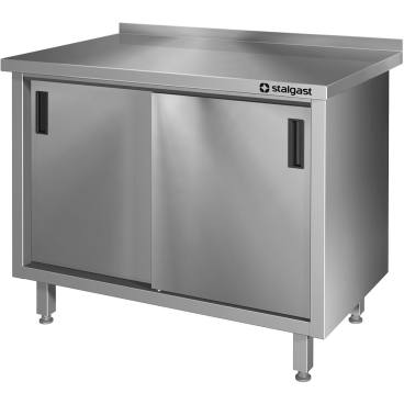 Stalgast Edelstahl Arbeitsschrank mit Schiebetüren, Aufkantung Maße: (B x T x H) 1000 x 700 x 850 mm, verschweißt - Bild-Darstellung des Produktes 1