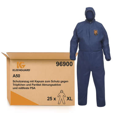 KLEENGUARD A50 atmungsaktiver Schutzanzug, mit Kapuze, blau 1 Karton à 25 Anzüge, Größe: M - Bild-Darstellung des Produktes 1