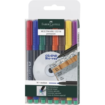 Faber-Castell Folienstift Multimark, permanent, M 1 Packung = 8 Stifte, farbig sortiert - Bild-Darstellung des Produktes 1