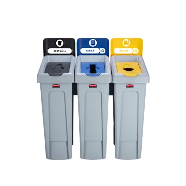 Rubbermaid Mülltrennsystem Slim Jim®, 3 Fächer à 87 Liter Farben: schwarz/blau/gelb - Bild-Darstellung des Produktes 1