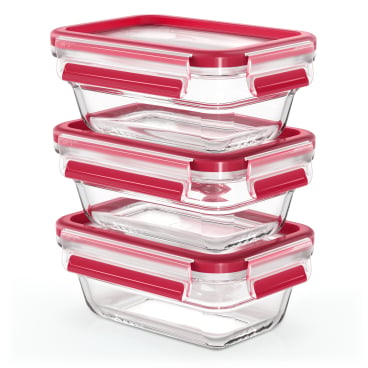 EMSA Clip & Close Frischhaltedosen Glas, 3-teiliges Set – Set besteht aus: 3 x 450 ml