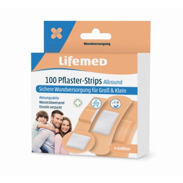 Lifemed® Pflaster Strips Allround 4 Größen, schmutzabweisend 1 Packung = 2 Boxen á 100 Stück - Bild-Darstellung des Produktes 1