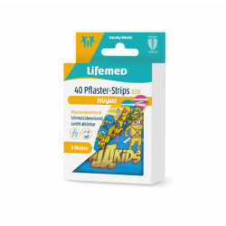 Lifemed GmbH Lifemed® Pflaster-Strips Box, 5,6 cm x 1,9 cm, Wiederverwendbare Zinkbox, 1 Box = 40 Stück, 3 Kids-Like Ninjas Motiven 99560