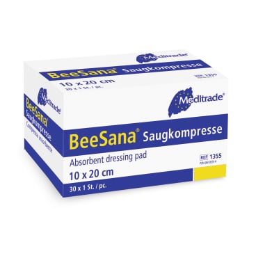 Meditrade BeeSana® Saugkompressen 10x20 cm, steril 1 Karton = 12 Packungen à 30 Stück - Bild-Darstellung des Produktes 1