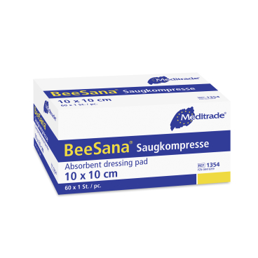 Meditrade BeeSana® Saugkompressen 10x10 cm, steril 1 Karton = 10 Packungen à 60 Stück - Bild-Darstellung des Produktes 1