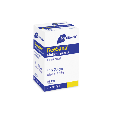 Meditrade BeeSana® Mullkompressen 10x20 cm, EN 14079, steril 1 Karton = 8 Packungen à 25 Stück - Bild-Darstellung des Produktes 1
