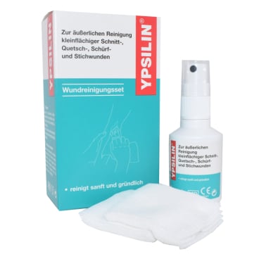 Holthaus Medical YPSILIN Wundreinigungsset Fluid und Tücher 1 großes Set = 100 ml Fluid + 20 Tücher - Bild-Darstellung des Produktes 1
