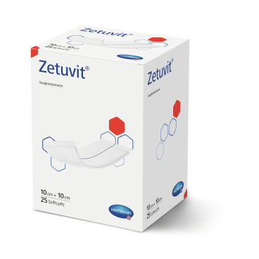 Zetuvit® Saugkompresse hydrophil 10 x 10 cm, steril 1 Karton = 9 Packungen à 25 Stück, einzel verpackt - Bild-Darstellung des Produktes 1