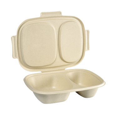 DUNI BioPak Shield Menübox mit Deckel , 2-geteilt 1 Karton = 4 x 50 Stück,300/600 ml, braun - Bild-Darstellung des Produktes 1