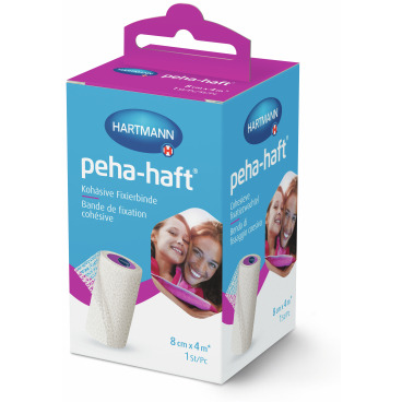 Peha-haft® Fixierbinde, 8 cm x 4 m, selbsthaftend, latexfrei 1 Karton = 20 Packungen à 1 Stück - Bild-Darstellung des Produktes 1