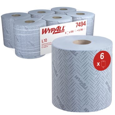 WypAll® L10 Papierputztücher 7494, 1-lagig 1 Karton 7494-320 = 6 Rollen à 630 Tücher = 3780 Tücher - Bild-Darstellung des Produktes 1