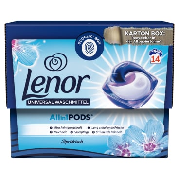Lenor All-in-1 PODS Sensitiv Waschmittel 1 Packung = 14 Pods à 23,8 g, Aprilfrisch - Bild-Darstellung des Produktes 1