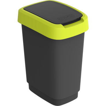 Rotho TWIST Abfalleimer, 10 Liter – Farbe: schwarz/ lime grün