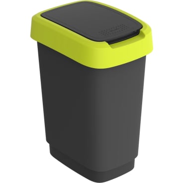 Rotho TWIST Abfalleimer, 10 Liter – Farbe: schwarz/ lime grün