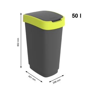 Rotho Mülleimer TWIST, 50 Liter – Farbe: schwarz/ lime green