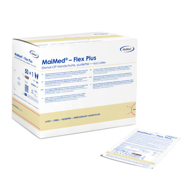 MaiMed®- Flex Plus Einmal OP-Handschuhe, Latex 1 Box = 50 Paar, Größe 9 - Bild-Darstellung des Produktes 1