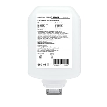 CWS PureLine Handlotion, 600 ml, vegan 1 Karton = 8 x 600 ml - Flaschen - Bild-Darstellung des Produktes 1