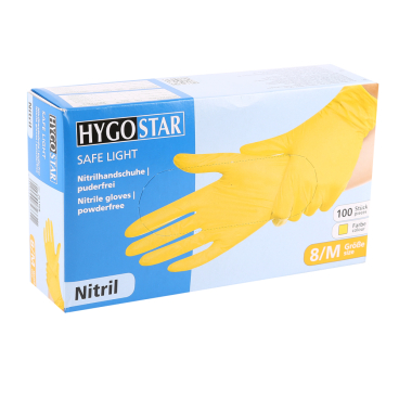 HYGOSTAR® Nitrilhandschuhe Safe Light, puderfrei, gelb 1 Karton = 10 Packungen à 100 Stück, Größe M - Bild-Darstellung des Produktes 1