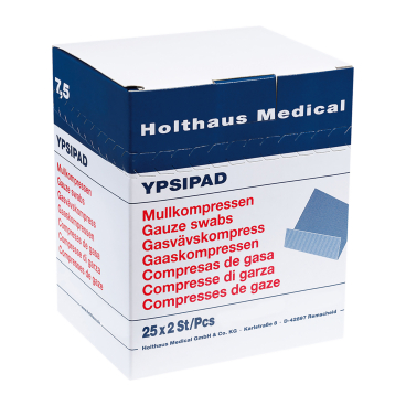 Holthaus Medical YPSIPAD Mullkompresse DIN EN 14079, steril 1 Packung = 25 x 2 Stück, Maße: 5 x 5 cm - Bild-Darstellung des Produktes 1