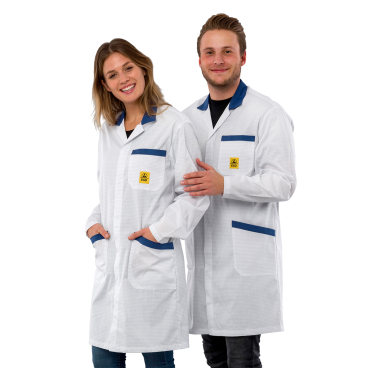 SafeGuard ESD Kittel Pro-Line, weiß/ blau, 3/4 Länge 1 Unisex Kittel, Größe L - Bild-Darstellung des Produktes 1