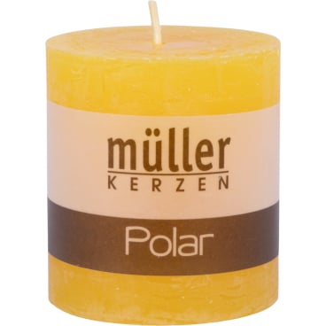 Müller Kerzen Polar Stumpenkerzen 75/68 mm, Raureif-Effekt 1 Packung = 4 Stück, gelb - Bild-Darstellung des Produktes 1