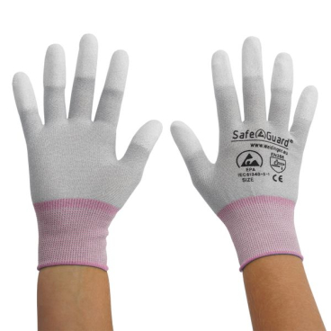 SafeGuard ESD Handschuh, Nylon/Carbon beschichtete Fingerkuppen 1 Paar, Größe XS, grau/beere - Bild-Darstellung des Produktes 1