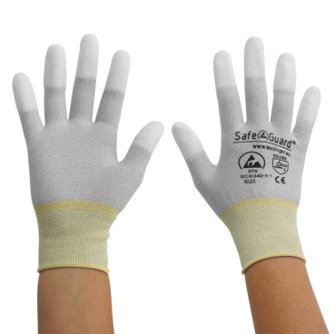 SafeGuard ESD Handschuh, Nylon/Carbon beschichtete Fingerkuppen 12 Paar, Größe XL, grau/gelb - Bild-Darstellung des Produktes 1