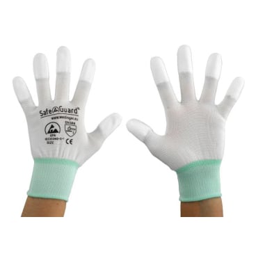 SafeGuard ESD Handschuh, beschichtete Fingerkuppen, silikonfrei 1 Paar, Größe M, weiß/türkis - Bild-Darstellung des Produktes 1