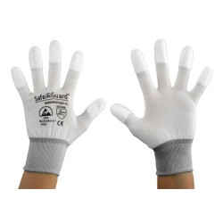 DS-SafetyWear Arbeitsschutzprodukte GmbH SafeGuard ESD Handschuh, beschichtete Fingerkuppen, silikonfrei, Atmungsaktive ESD-Handschuhe nahtlos verarbeitet, 1 Paar, Größe L, weiß/grau DSWL37430
