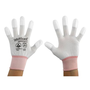 SafeGuard ESD Handschuh, beschichtete Fingerkuppen, silikonfrei 12 Paar, Größe XS, weiß/orange - Bild-Darstellung des Produktes 1