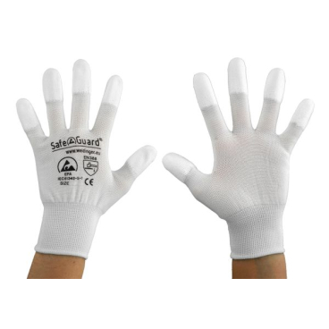 SafeGuard ESD Handschuh, beschichtete Fingerkuppen, silikonfrei 12 Paar, Größe M, weiß/türkis - Bild-Darstellung des Produktes 1