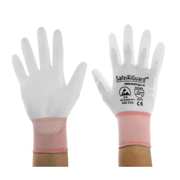SafeGuard ESD Handschuh, beschichtete Handflächen, silikonfrei 12 Paar, Größe XS, weiß/orange - Bild-Darstellung des Produktes 1